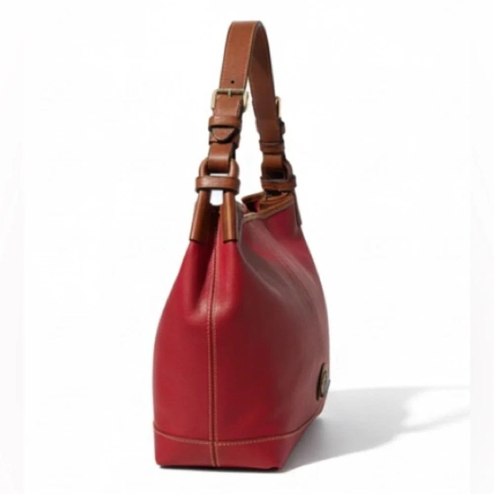 Dooney & Bourke Red Leather Hobo with Brown Trim